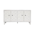 Shabby Chic Accent Cabinet with 4 Doors and Adjustable Shelves, White Washed, Solid Wood and MDF, 59.84 x 15.75 x 31.50 inches