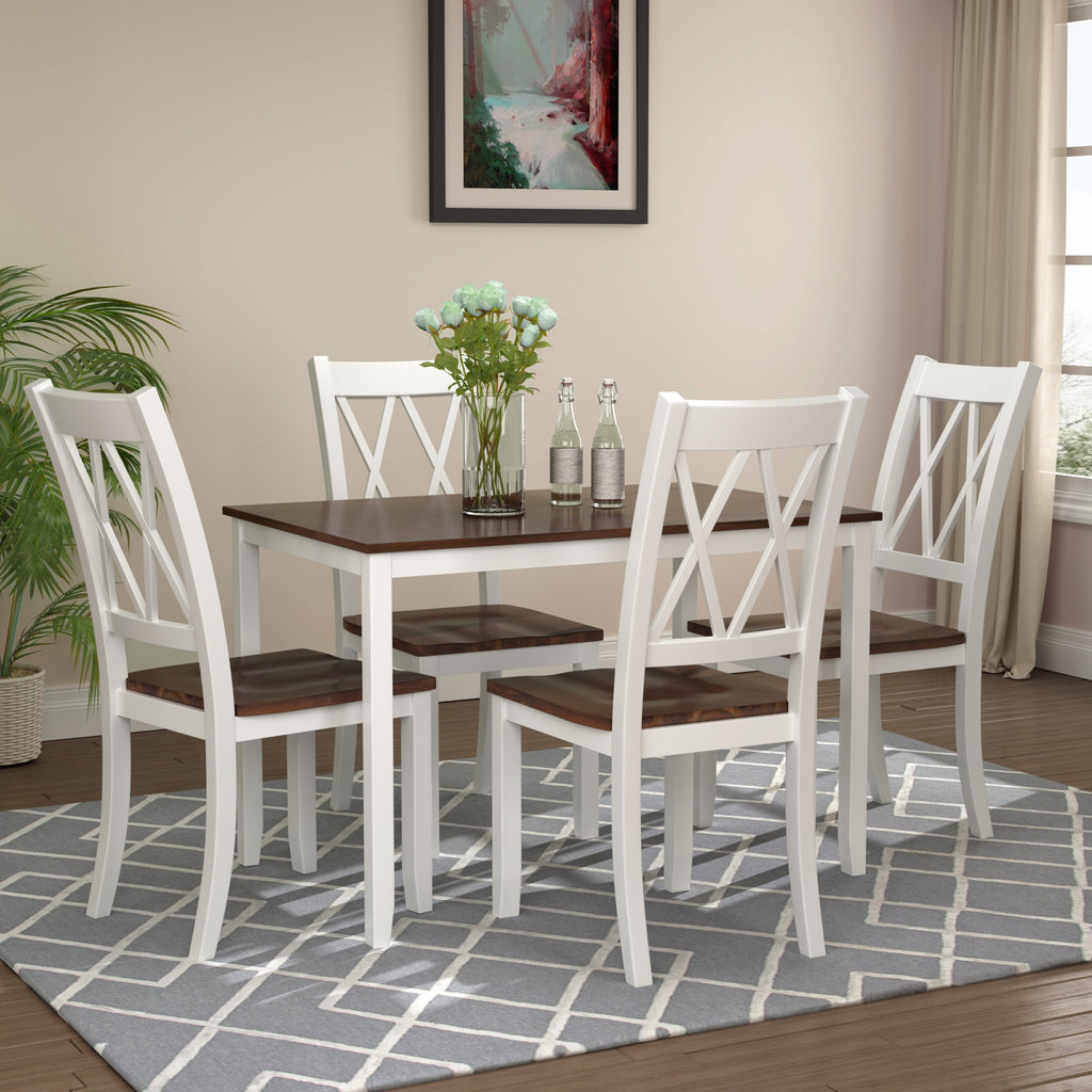 TOPMAX 5-Piece Dining Table Set Home Kitchen Table and Chairs Wood Dining Set, Espresso+White(OLD SKU:SP000088AAK)