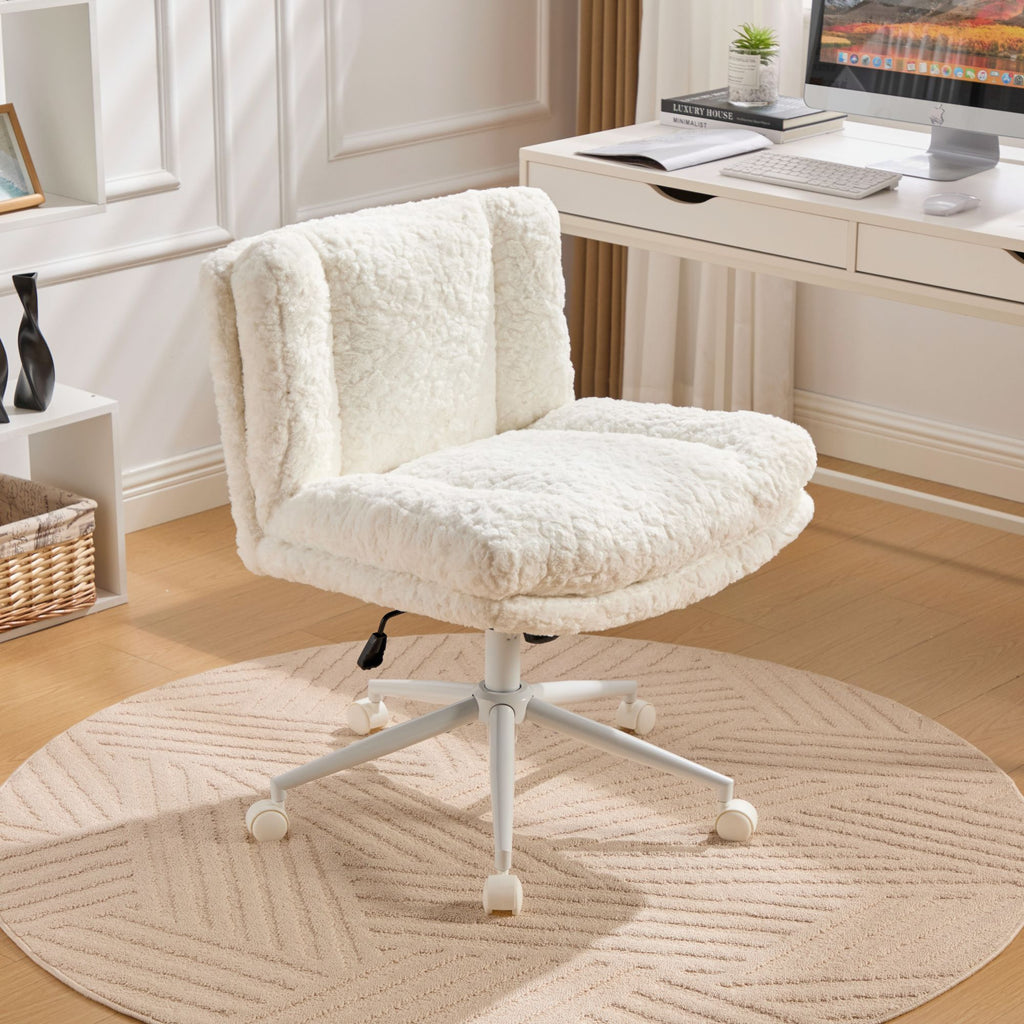 Cream  Faux Fur Wider Seat Office Chair