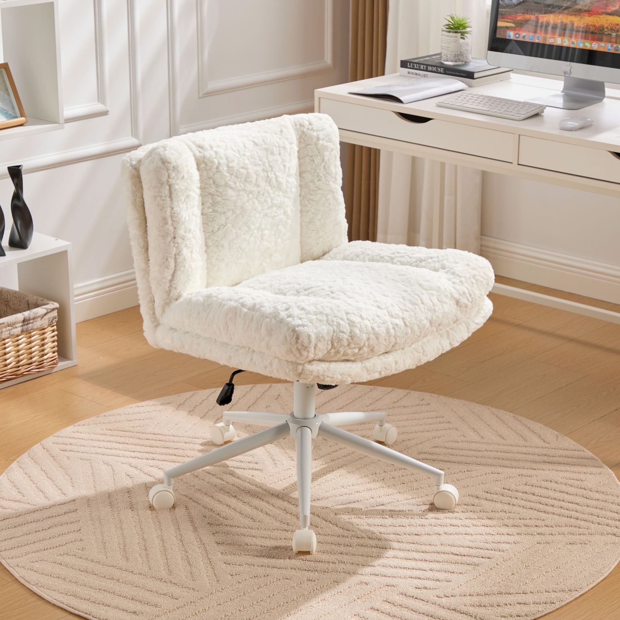 Cream  Faux Fur Wider Seat Office Chair