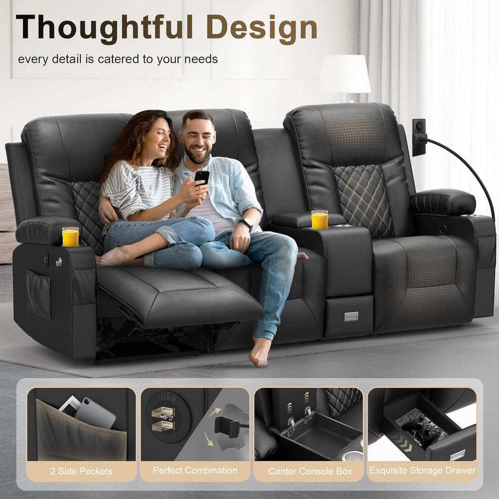 Three Seat Recliner Sofa With USB Ports And Storage-2
