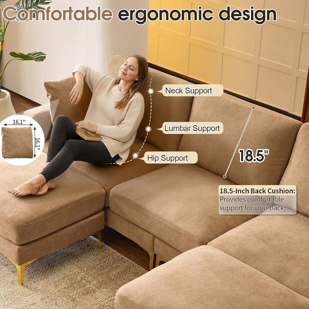 Khaki One Hundred Inch U Shaped Chenille Luxurious Couch-3