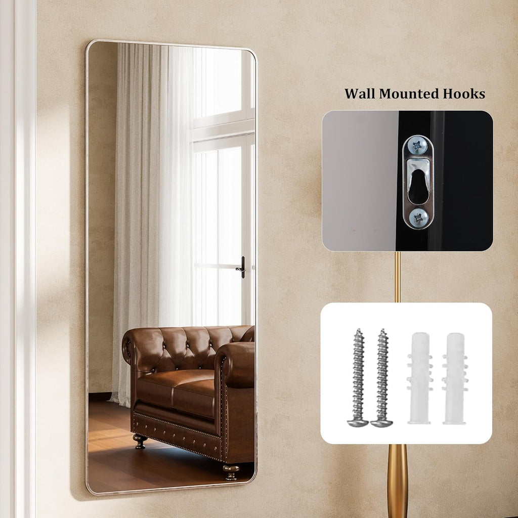 Silver Aluminum-Framed Full-Length Floor Mirror 56x21 Inches-4