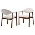 Modern Upholstered Dining Chairs with Curved Back, Beige Fabric & Walnut Finish Rubber Wood, Set of 2