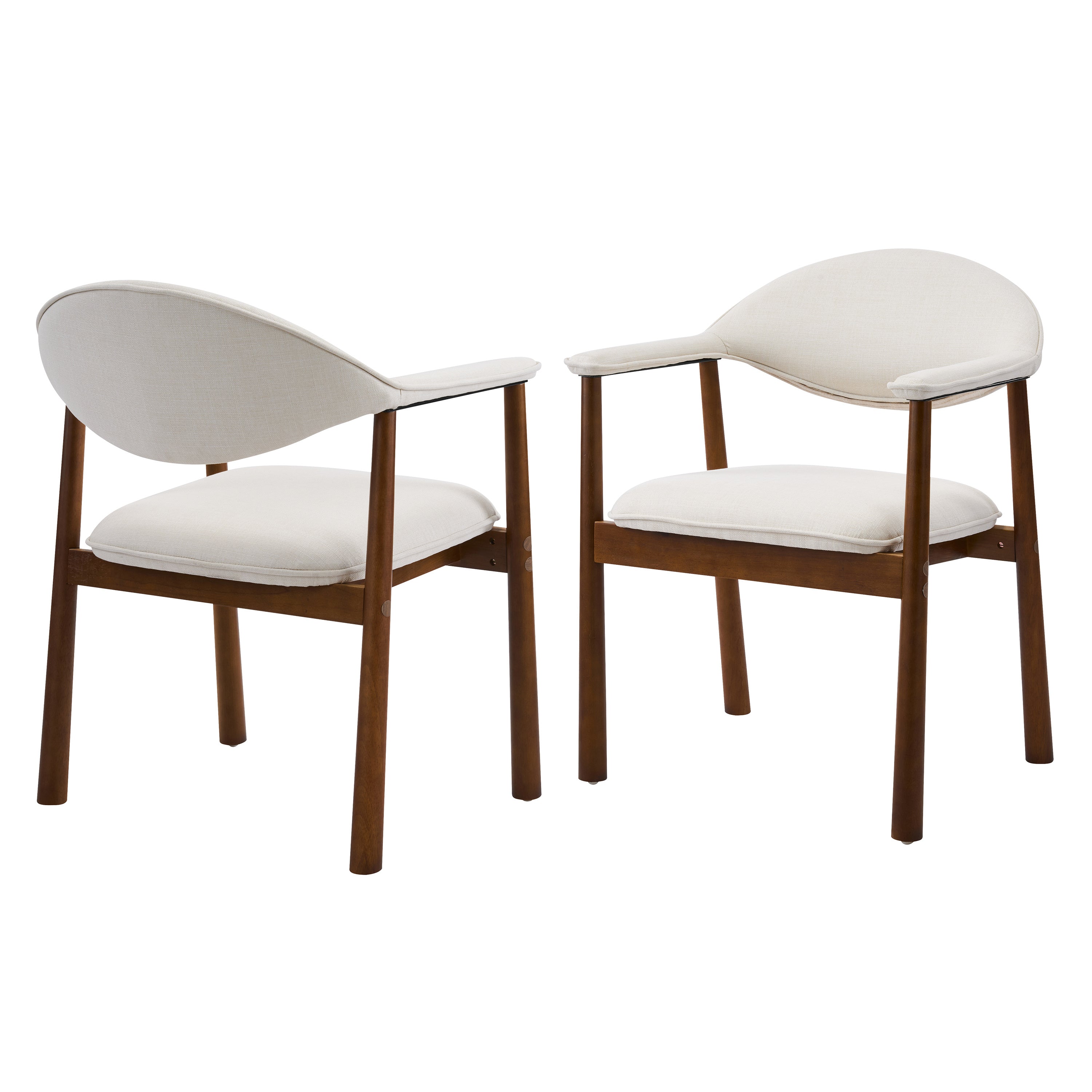 Modern Upholstered Dining Chairs with Curved Back, Beige Fabric & Walnut Finish Rubber Wood, Set of 2