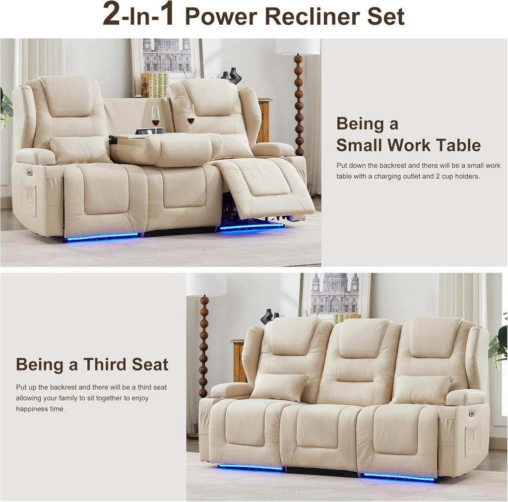 RV Power Leathaire Fabric Recliner Sofa Beige Wallhugger-4