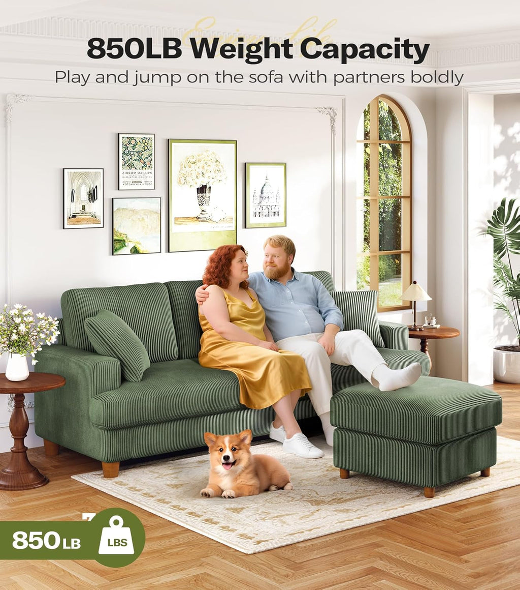 Corduroy Sofa Eighty SevenInch Deep Seat Green Living Room Comfort-4