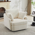 40.55''W Swivel Accent Chair With 2 Thorw Pillows 360 Degree Swivel Round Sofa Modern Oversized Arm Chair Cozy Club Chair for Bedroom Living Room Lounge Hotel, Ivory Corduroy