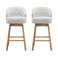 33.25' Swivel Counter Stools Set of 2, Upholstered Counter Height Bar Stools with Solid Rubber Wood Frame, Backrest, Footrest, Armless Barstools for Home Bar, Kitchen Counter, Natural + Beige