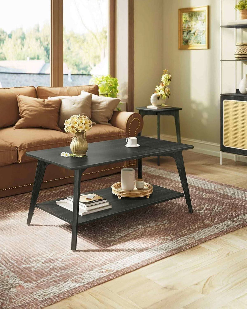 MAEZO Charcoal Gray Two Tier Coffee Table Rectangular