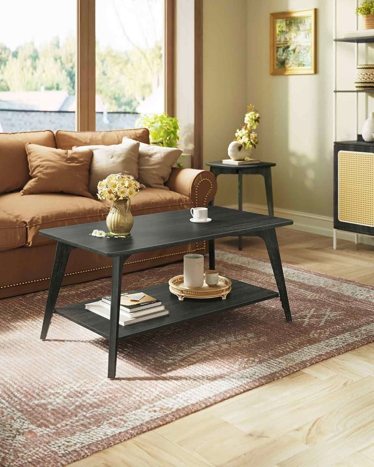 MAEZO Charcoal Gray Two Tier Coffee Table Rectangular