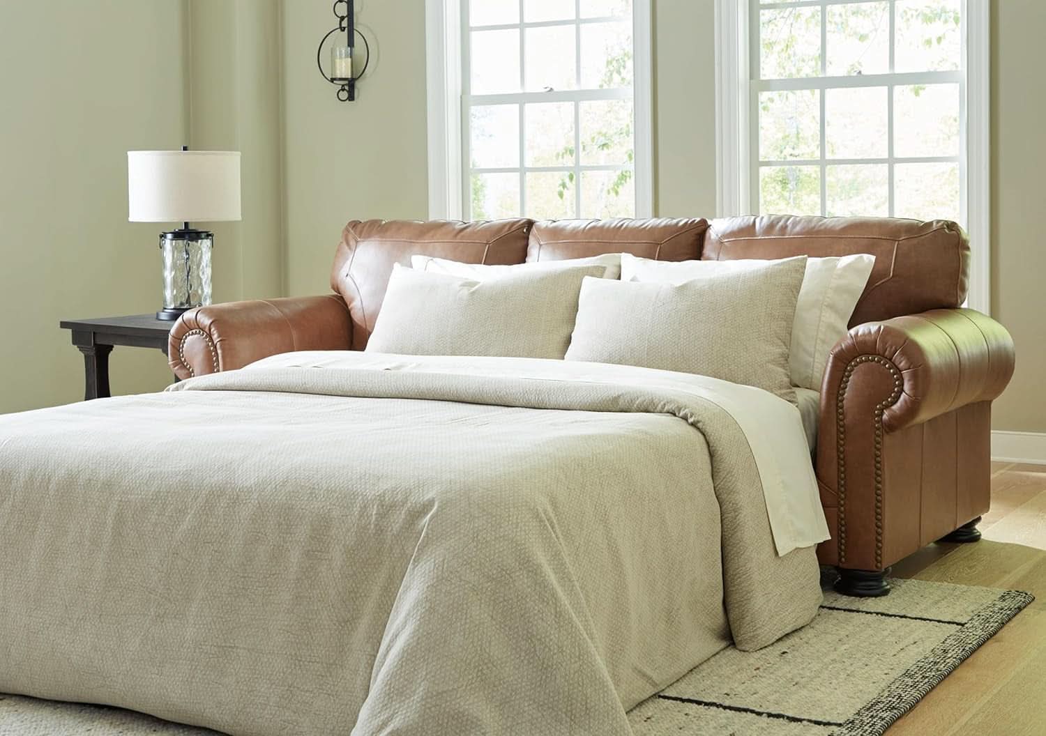 Exquisite Leather Sleeper Sofa Queen Dark Chocolate-1