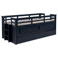 Starboard Navy Blue Twin Captain Bed with Trundle: Wooden Frame, Guardrails, Built-in Ladder, Storage Drawers, Modern Navy Finish