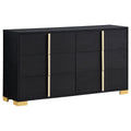 Medici Black 6-Drawer Dresser with Gold Accents - Engineered Wood, Neutral Black Finish, 58.5in W x 16.25in D x 33in H