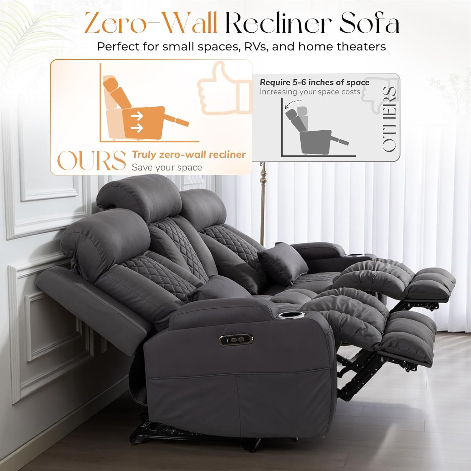 Dark Gray Adjustable Sophisticated Recliner Sofa Ports-3