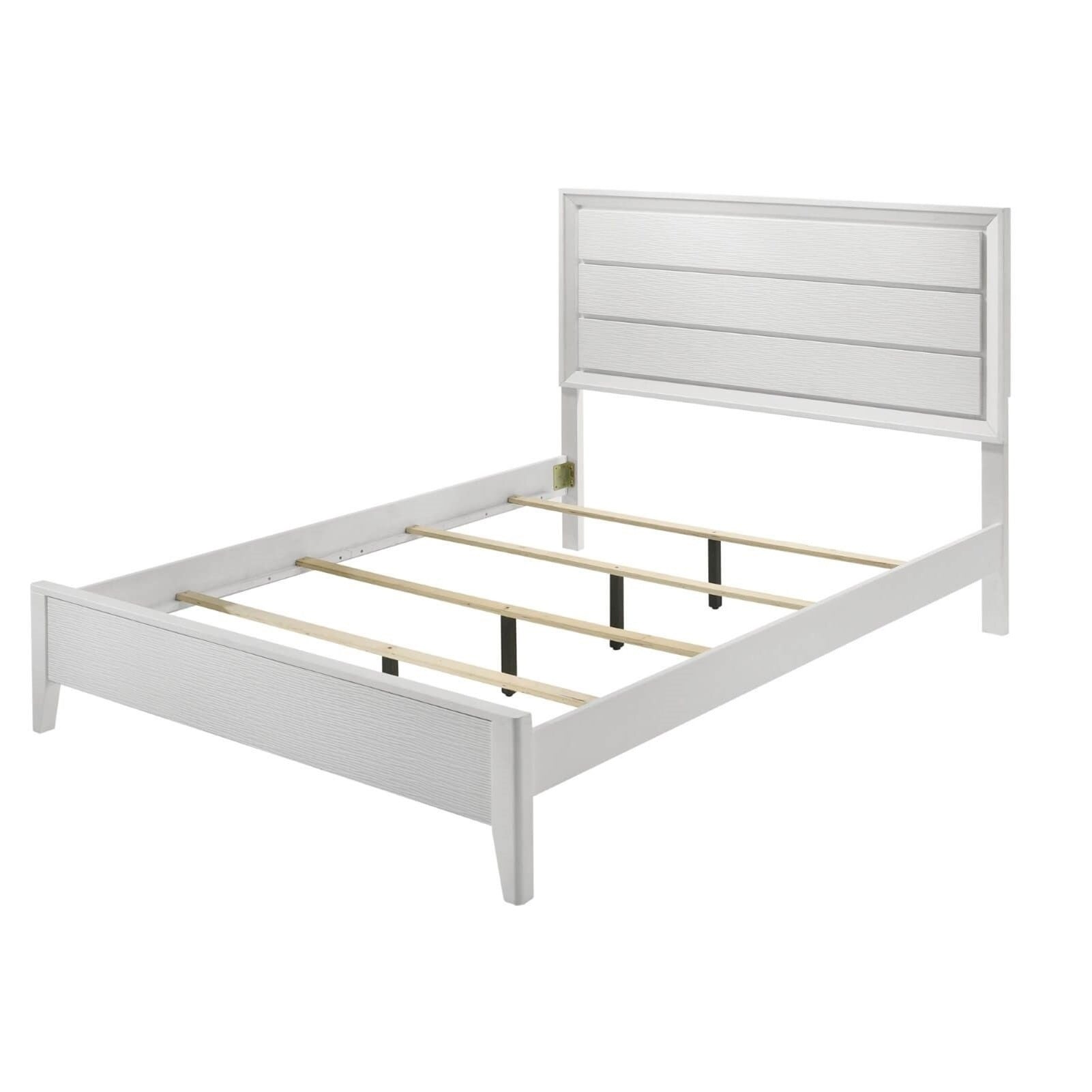 Contemporary White Cal King Bed Set with Wave Texture Panels and Angled Legs, 3PC Solid Wood Bedroom Furniture