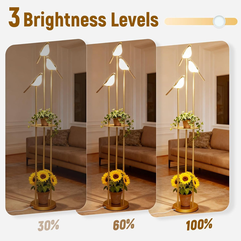 Gold Floor Lamp With Adjustable Brightness Shelving