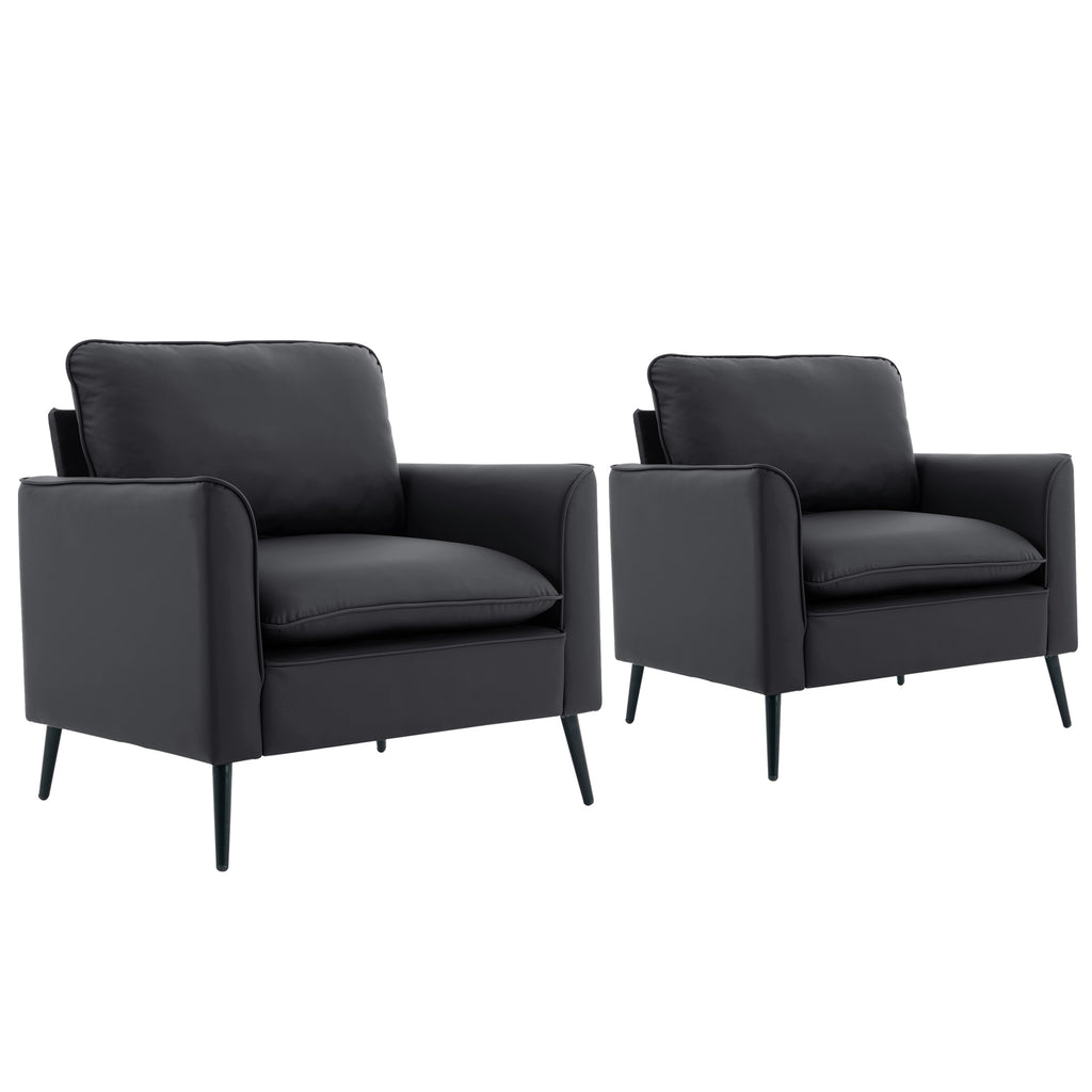 TS Nordic Retro Black Leather Upholstered Sofa Chair 2PC Casual Lounge Chair for Living Room Balcony Bedroom - Elegant & Comfortable