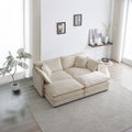 4 - Piece Upholstered Sectional Sofa, 1 - Piece of 2 Seater Sofa and 2- Piece of Ottomans , 2 Seater Loveseat Lounge with Ottomans , Light Coffee Chenille