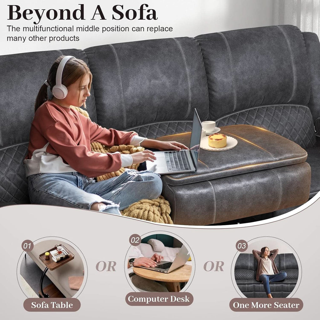 Grey Three Seater Manual Recliner Sofa Modern Living Room-2