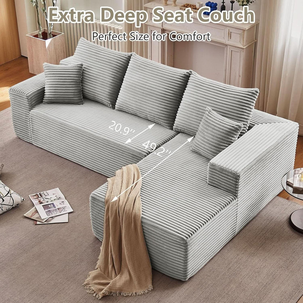 107 Inch Grey Corduroy L Shaped Modular Sleeper Sofa-4