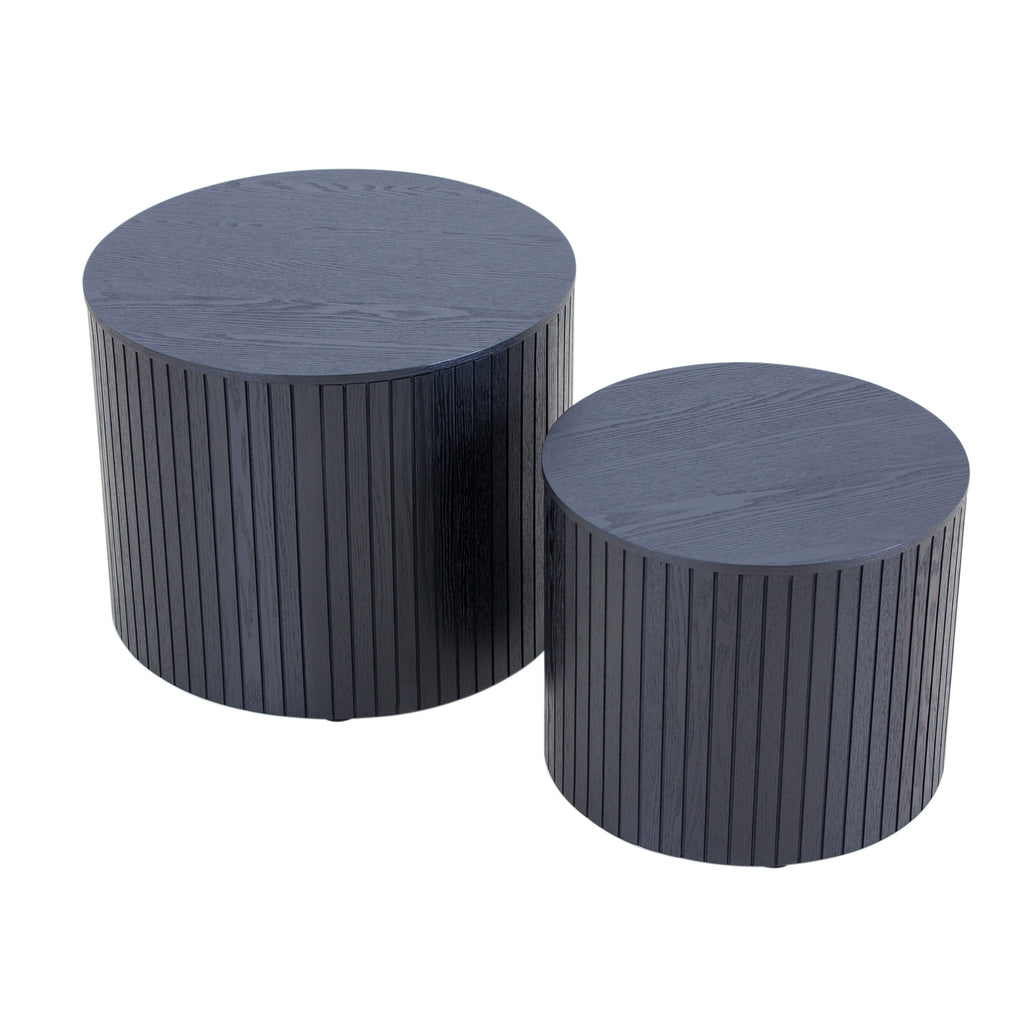 Modern Black MDF Nesting Coffee Table Set with Walnut Veneer - 2 Pieces for Living Room