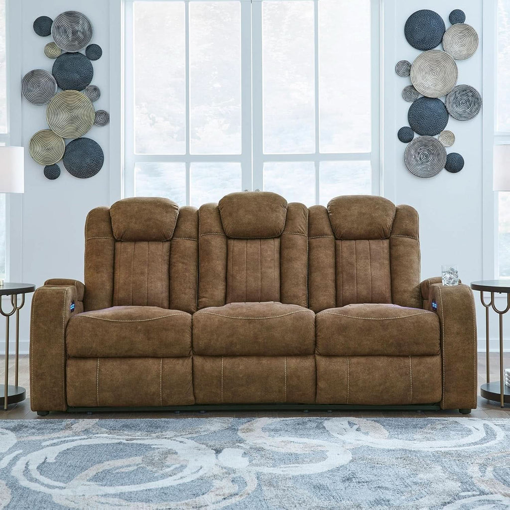 Light Brown Premium Faux Leather Power Recliner Sofa-1