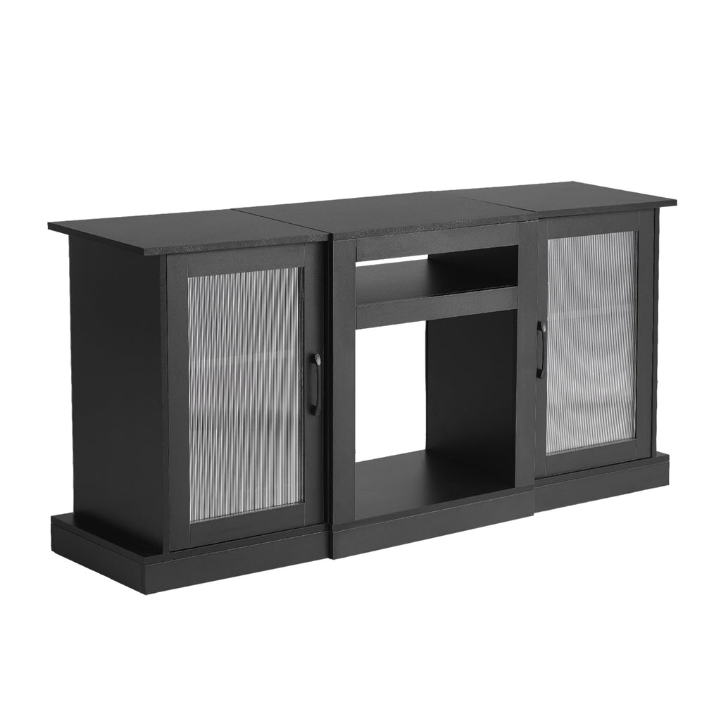 TV Stand for TVs up to 65 inch, Modern Entertainment Center with Light Strip, Wooden TV Cabinet Storage with Glass Doors and Adjustable Shelves, Console Table for Living Room and Bedroom, Black