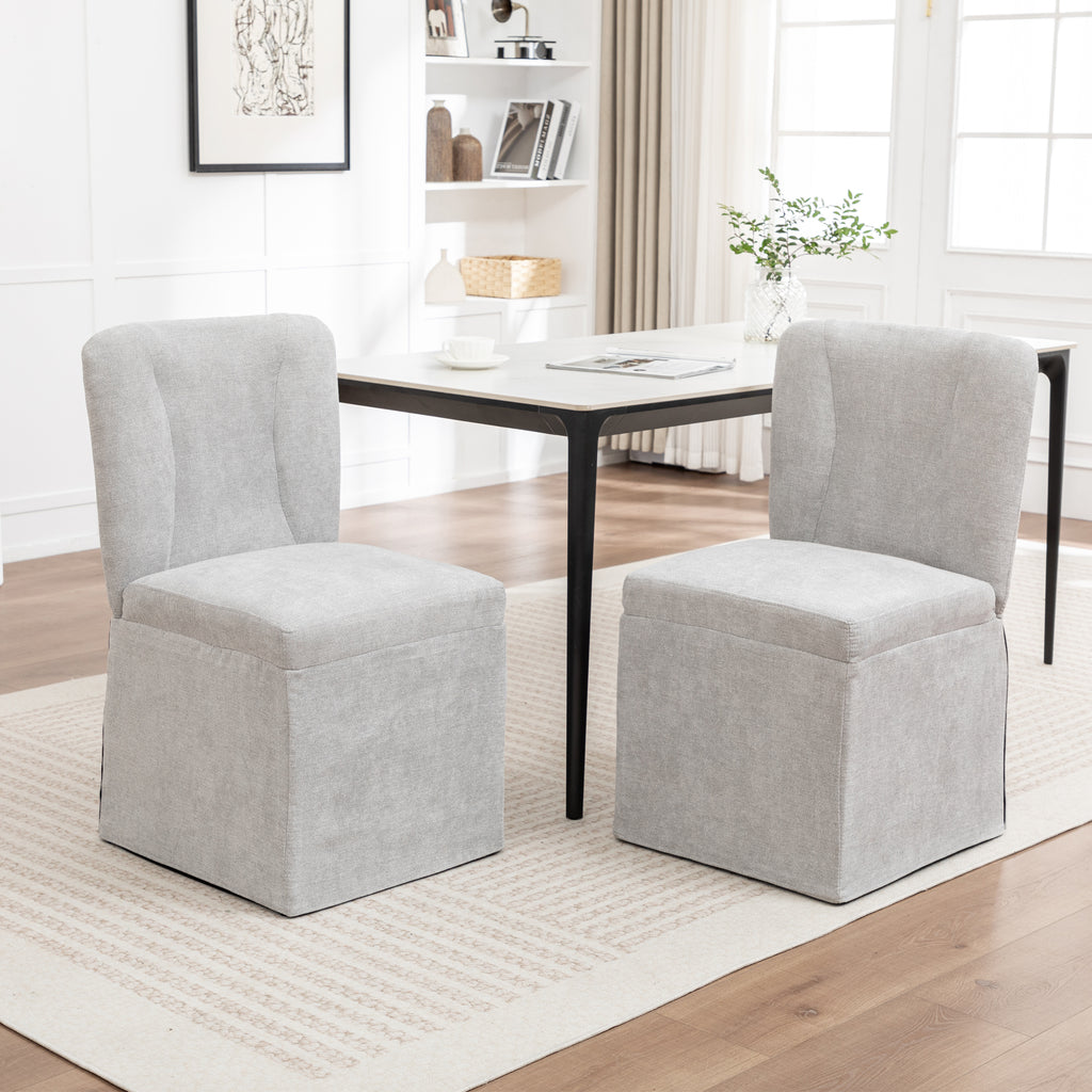 Linen Dining Chairs, Modern Fabric Side Chairs for Dining Room and Kitchen, with Padded Seat and Backrest, Upholstered Armless Chairs for Living Room, Set of 2 (Gray)