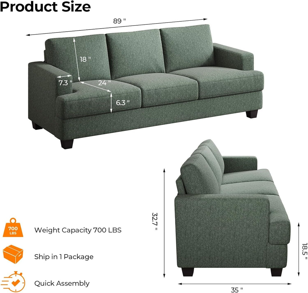 89 Inches Oversize Three Seater Sofa Green Upholstery-1