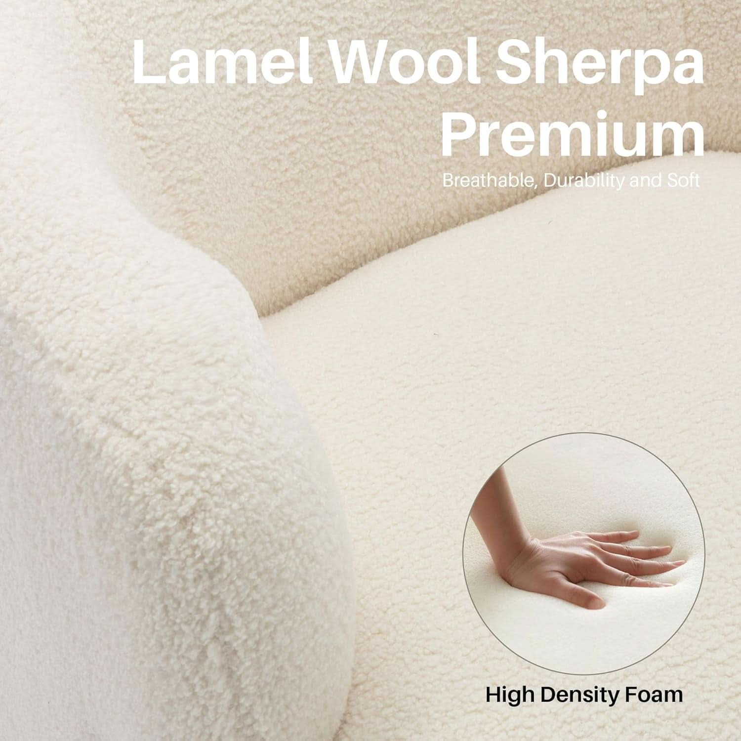 Beige Sherpa Boucle Swivel Barrel Chair Deluxe Premium-4