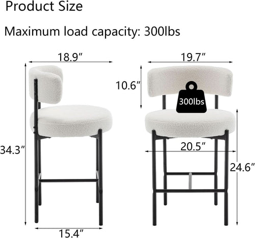 Boucle Bar Stools Set Of 3 24 Inch White Upholstered Counter Stools With Backs-1
