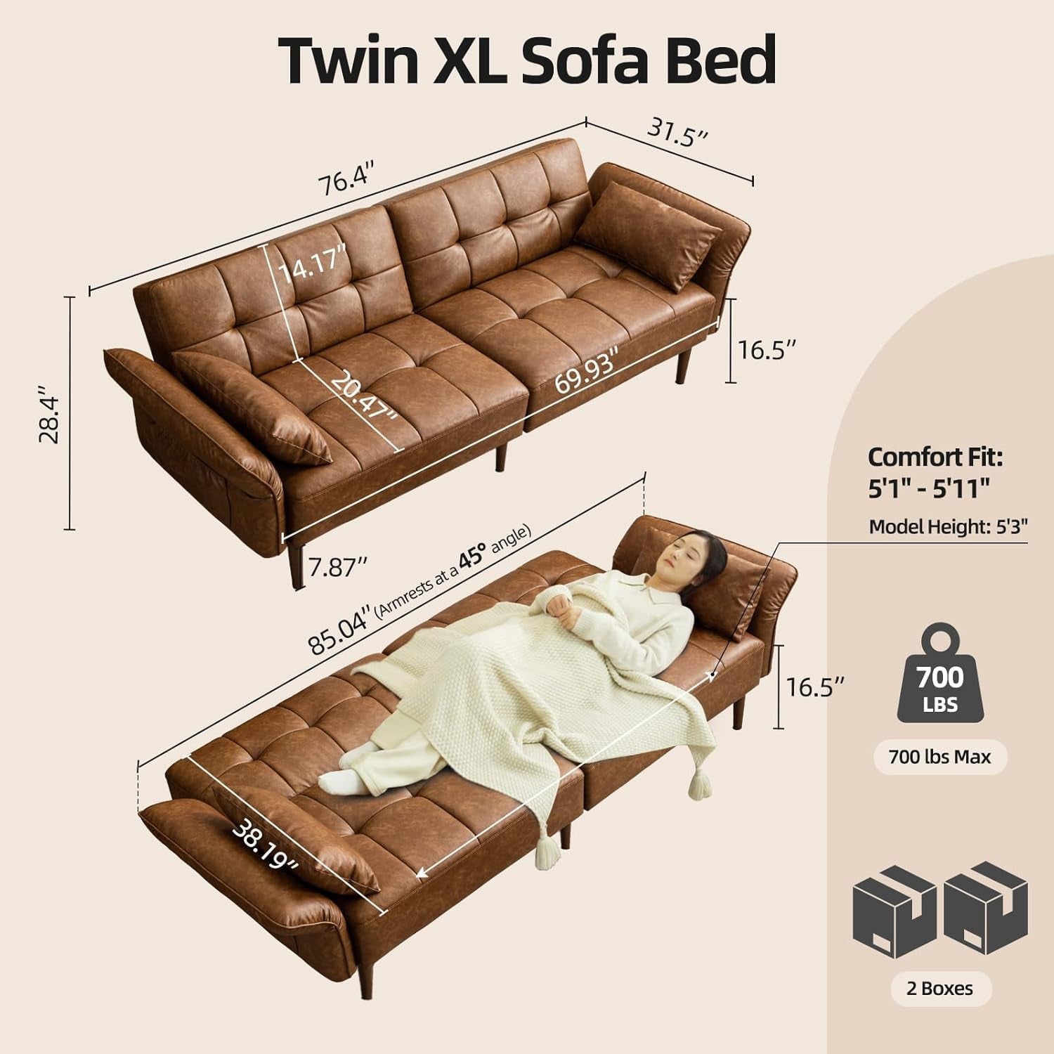 Eighty FiveInch Ultra Convertible Armrests Futon Sofa Bed-1