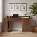 55' Farmhouse Office Desk with Storage Cabinet & Charging Station, Barn Door Design Computer Writing Desk with Keyboard Tray, Monitor Stand & Pegboard for Study, Living Room, Home Office, Dark Walnut