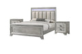 Modern King Size Panel Bed Nightstand 3pc Set Integrated Led Lighting Tufted Headboard Wood Grain Soft Gray Finish Wooden Solid Wood Furniture