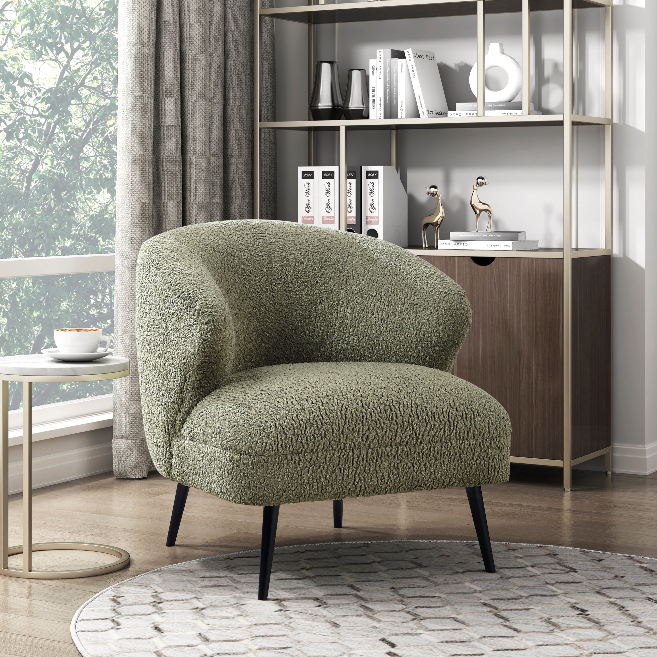 Luxury Living Room Furniture 1pc Accent Chair Green Boucle Upholstery, High-Density Foam Seat Cushions