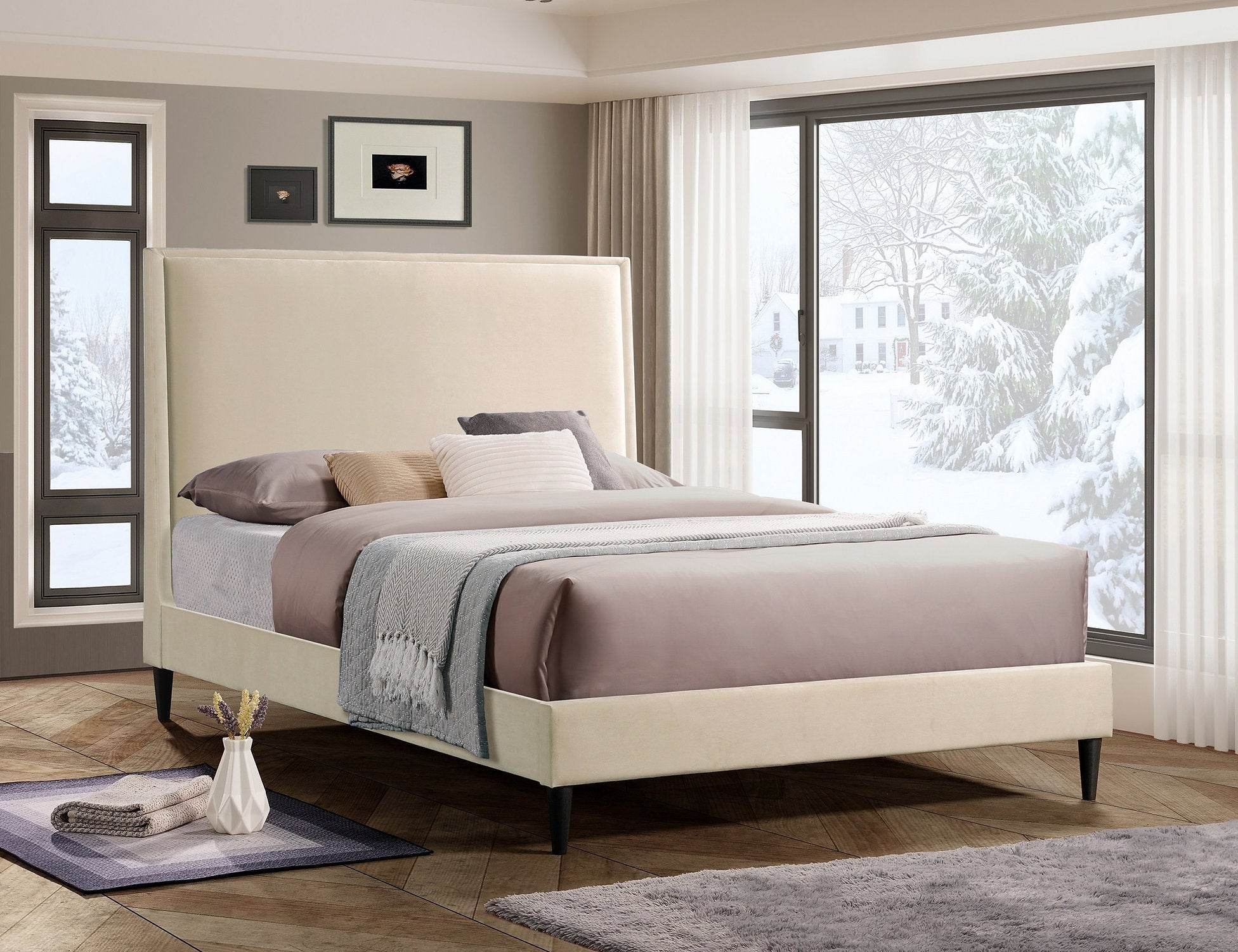Elysian Creme Velvet Bed Frame with Headboard-0