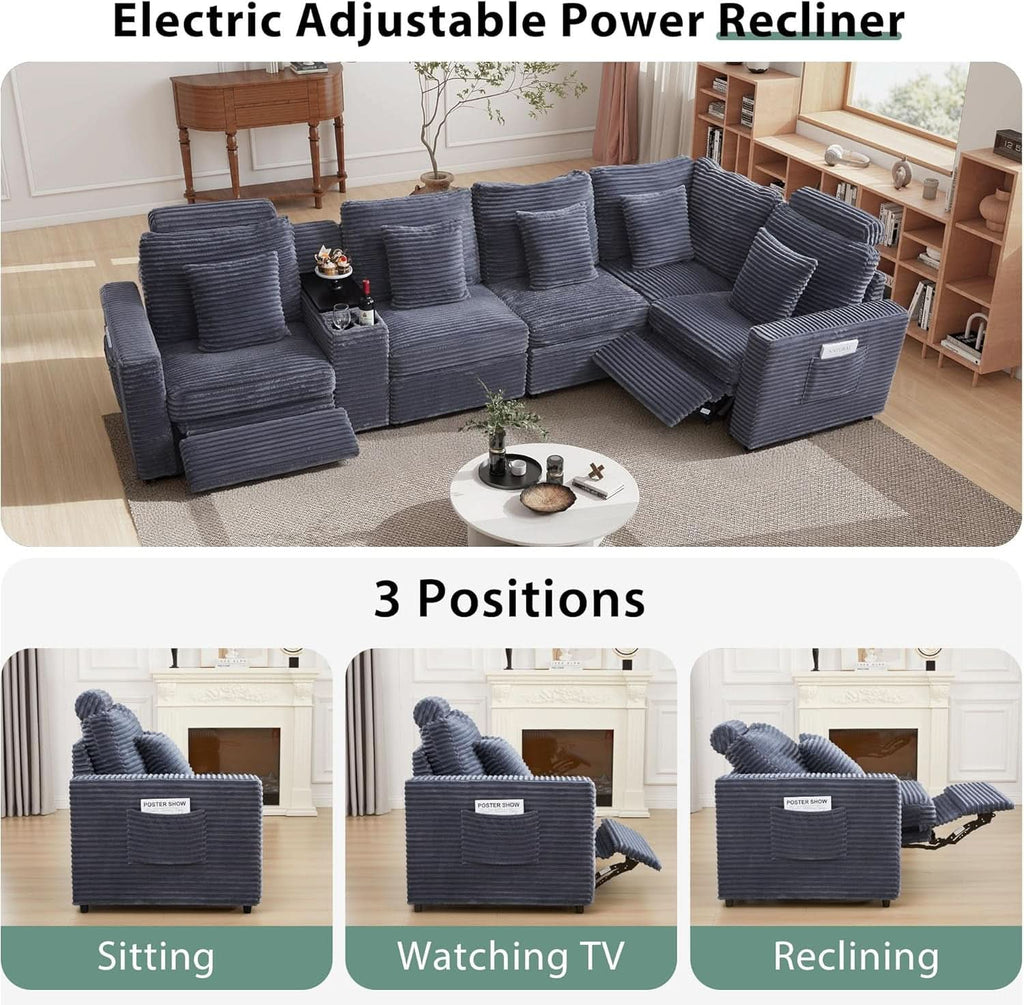 Grey Premium Power Recliner Modular Sectional Sofa-4