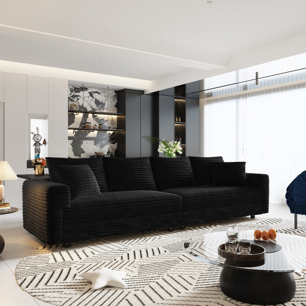 102.4 ' Plush Corduroy 4-Seat Sofa,Modern Comfy Upholstered Sofa Cloud Couch,Deep Seat Couches with Soft Pillows,Convertible Deep Seat Sofa Lounge Chair for Apartment,Office,Black(Old Sku:W1885S00272