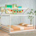 White Queen Size Wooden House Bed with Headboard, Pine Wood and MDF, 82.7''L x 63''W x 70.9''H