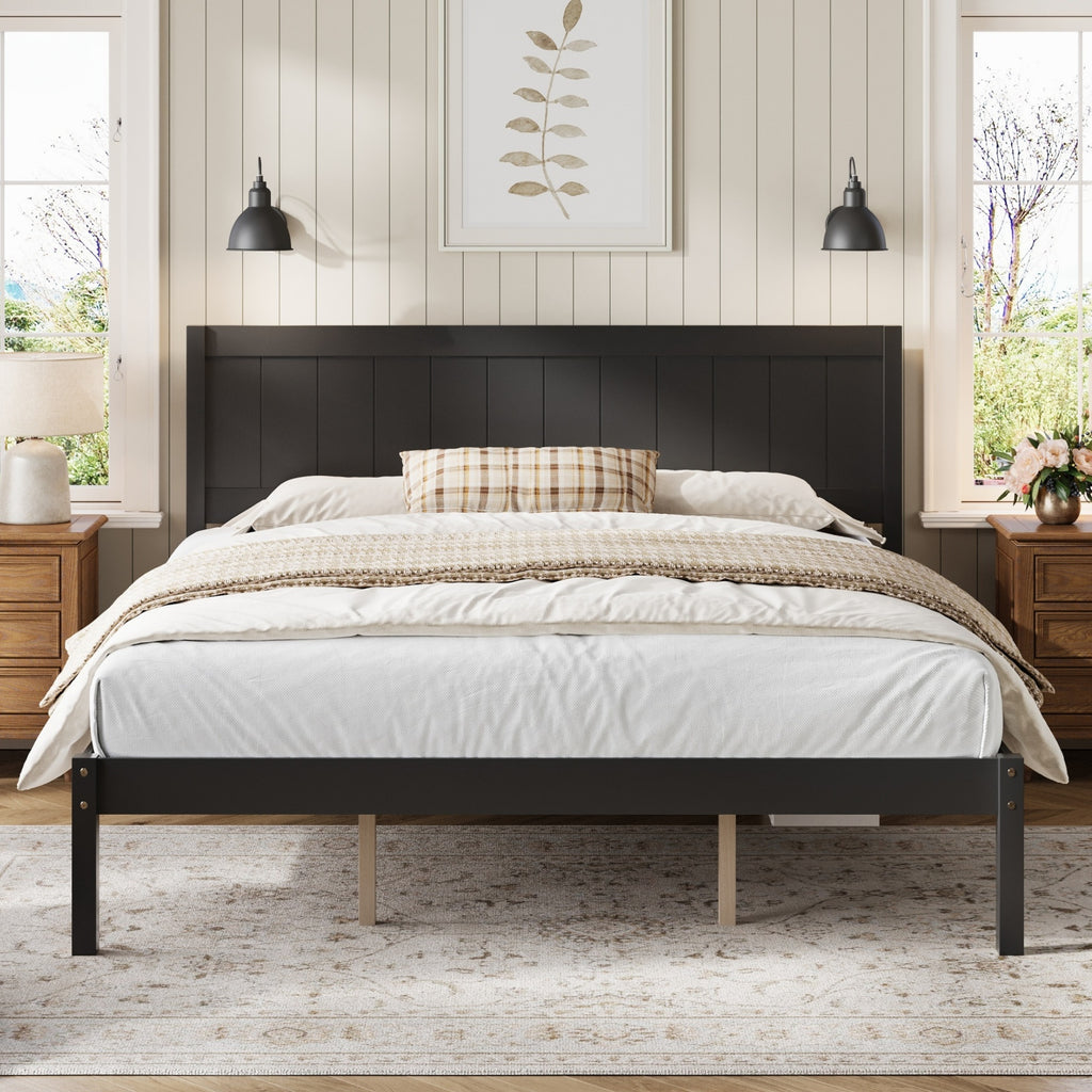 Platform Bed Frame with Headboard , Wood Slat Support , No Box Spring Needed ,King,Espresso