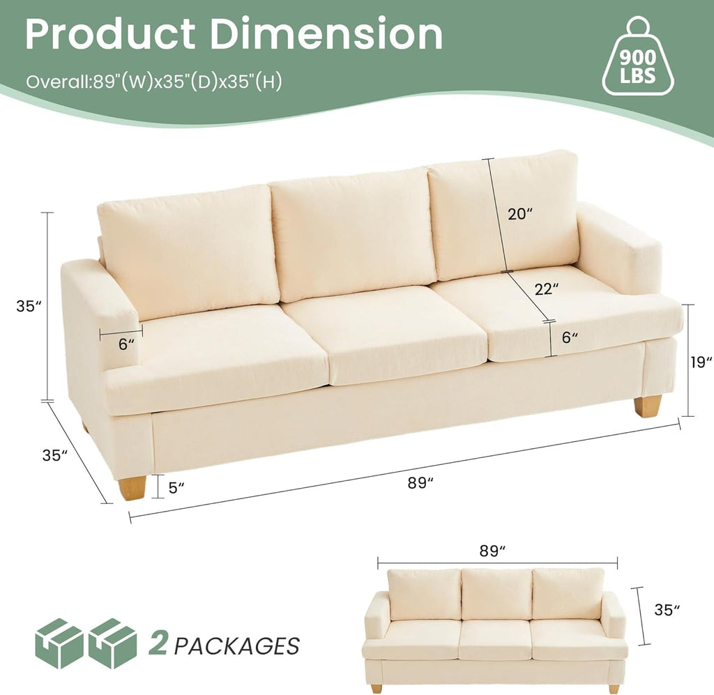 Beige Chenille Sleeper Sofa Three-Seater Loveseat Set-2