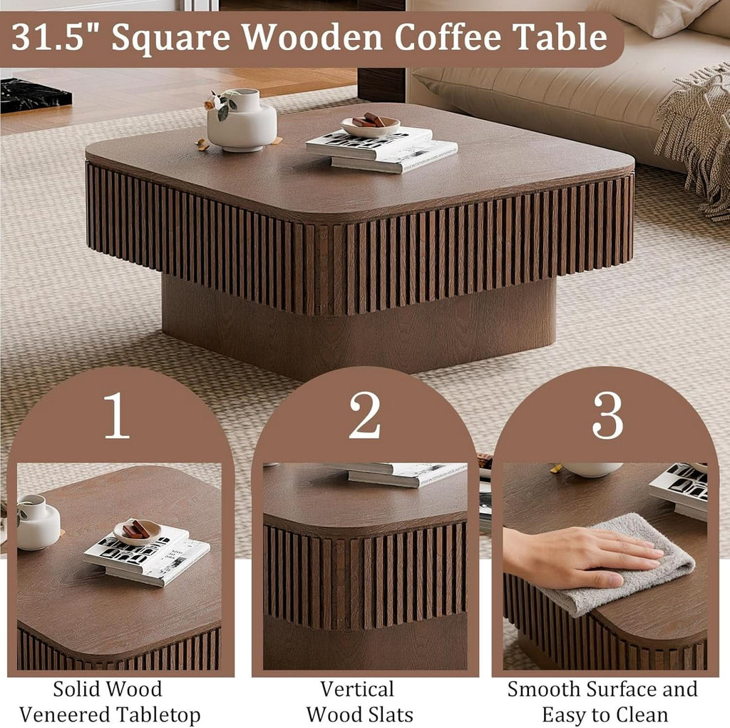 Walnut Square Coffee Table Featuring Concealed Storage-3