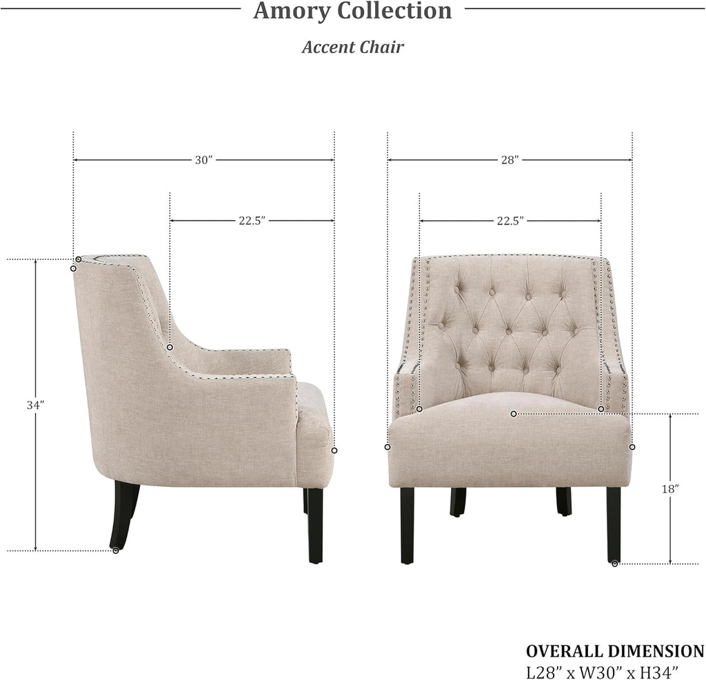 Taupe Upholstered Accent Chair Tufted Cushion Frame