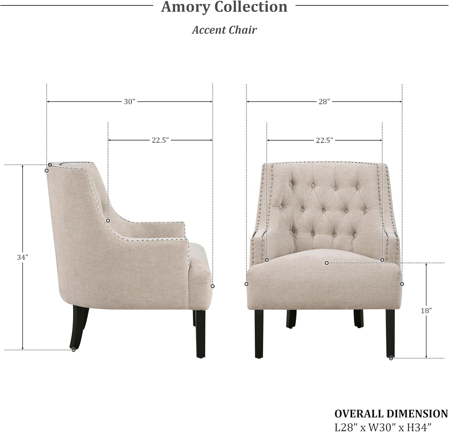 Taupe Upholstered Accent Chair Tufted Cushion Frame