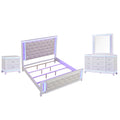 OPIUM Queen 4-Piece Bedroom Set in Milky White with Lacquer Finish, Modern Luxury Bed, Dresser, Mirror and Nightstand