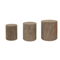 Set of 3 Natural Wood Cylinder Nesting Tables - Rustic Engineered Wood Stacking End Tables for Living Room, Bedroom