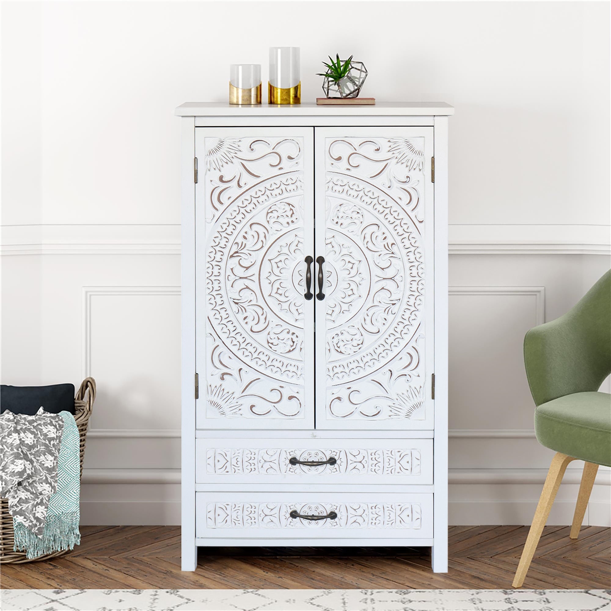 Rustic White Wood Accent  Cabinet