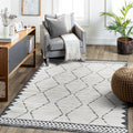 Step Collection High-Low Trellis Cream/Anthracite Indoor Area Rug, 5'3''x7'6'', Modern, Contemporary, Geometric, Bohemian, Bedroom, Kitchen, Living Room, Non Shedding Carpet