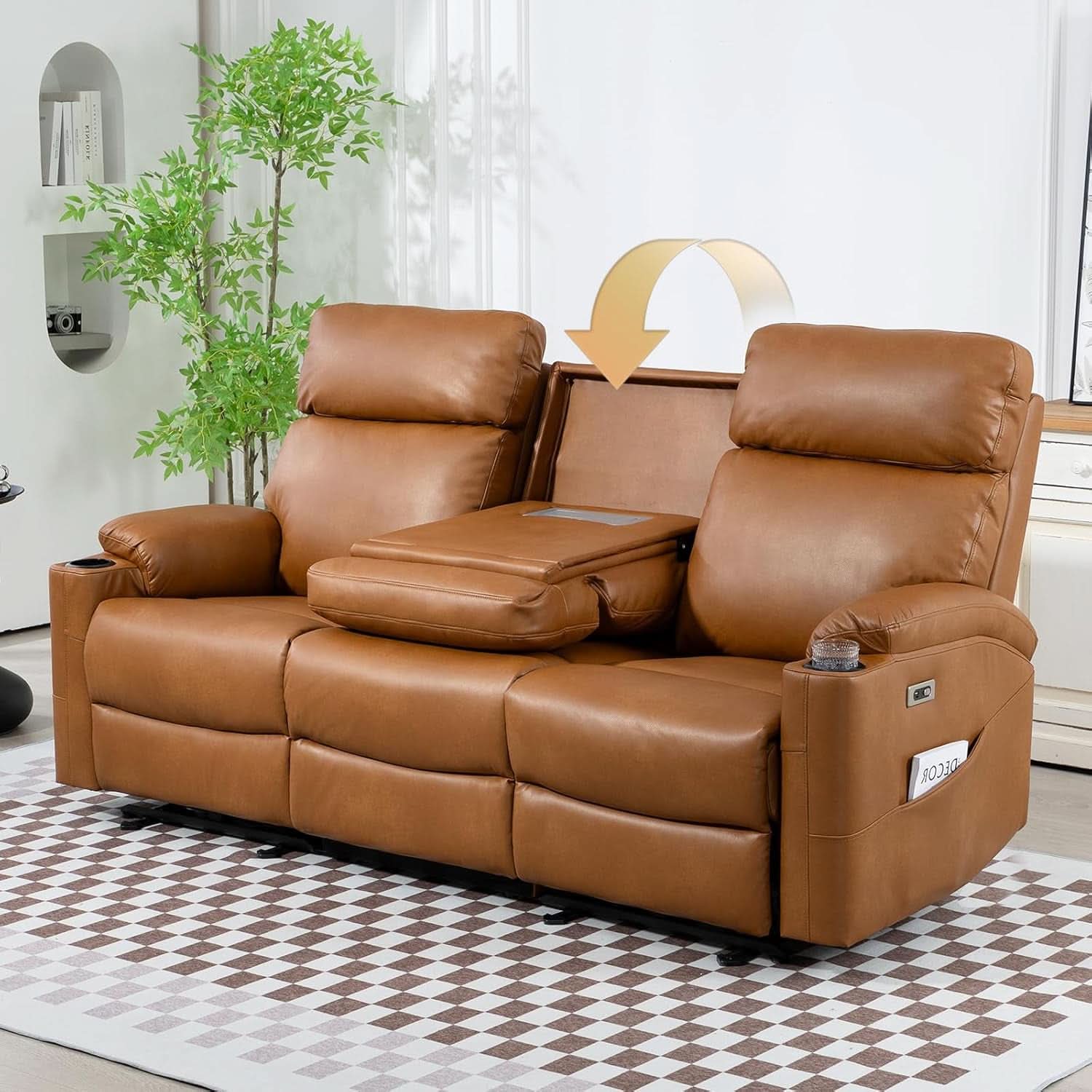 Power Reclining Sofa Brown PU Leather Independent Backrests-0